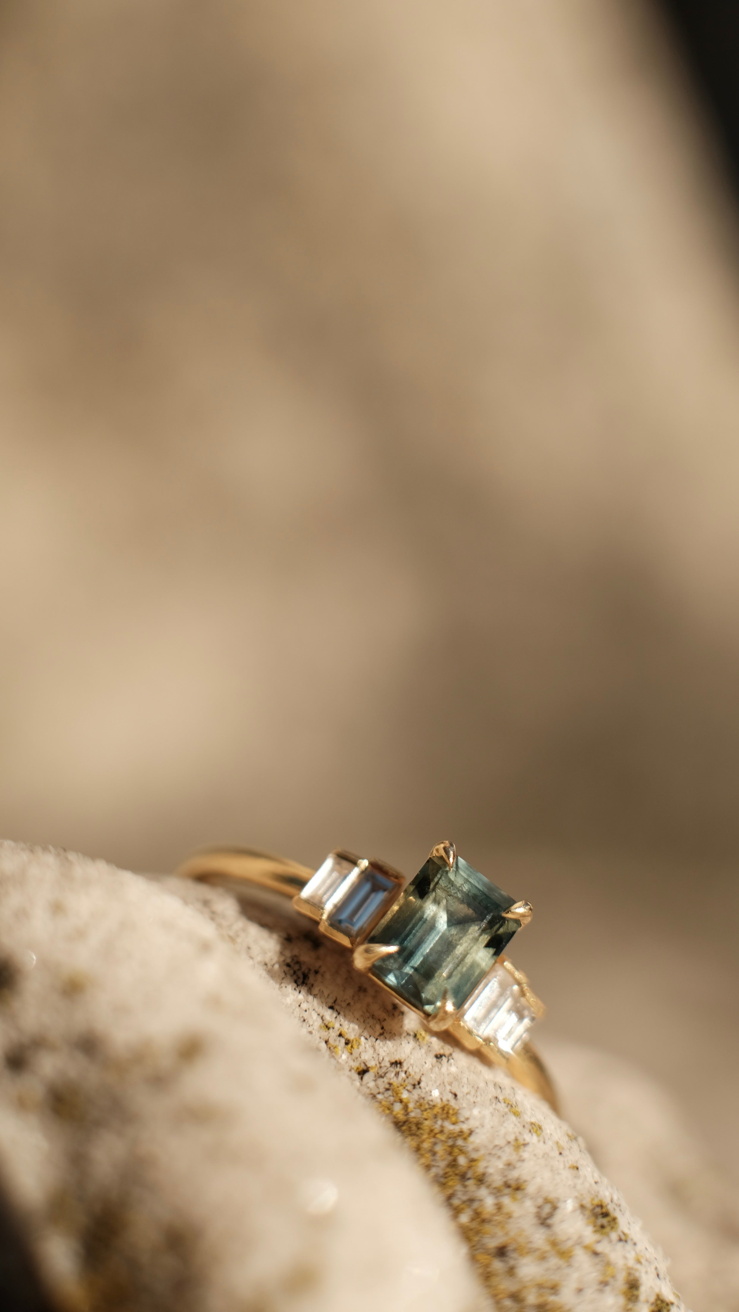 Alice Emerald Cut Australian Sapphire & Baguette Diamonds Engagement Ring