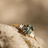 Alice Emerald Cut Australian Sapphire & Baguette Diamonds Engagement Ring