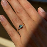 Alice Emerald Cut Australian Sapphire & Baguette Diamonds Engagement Ring on hand