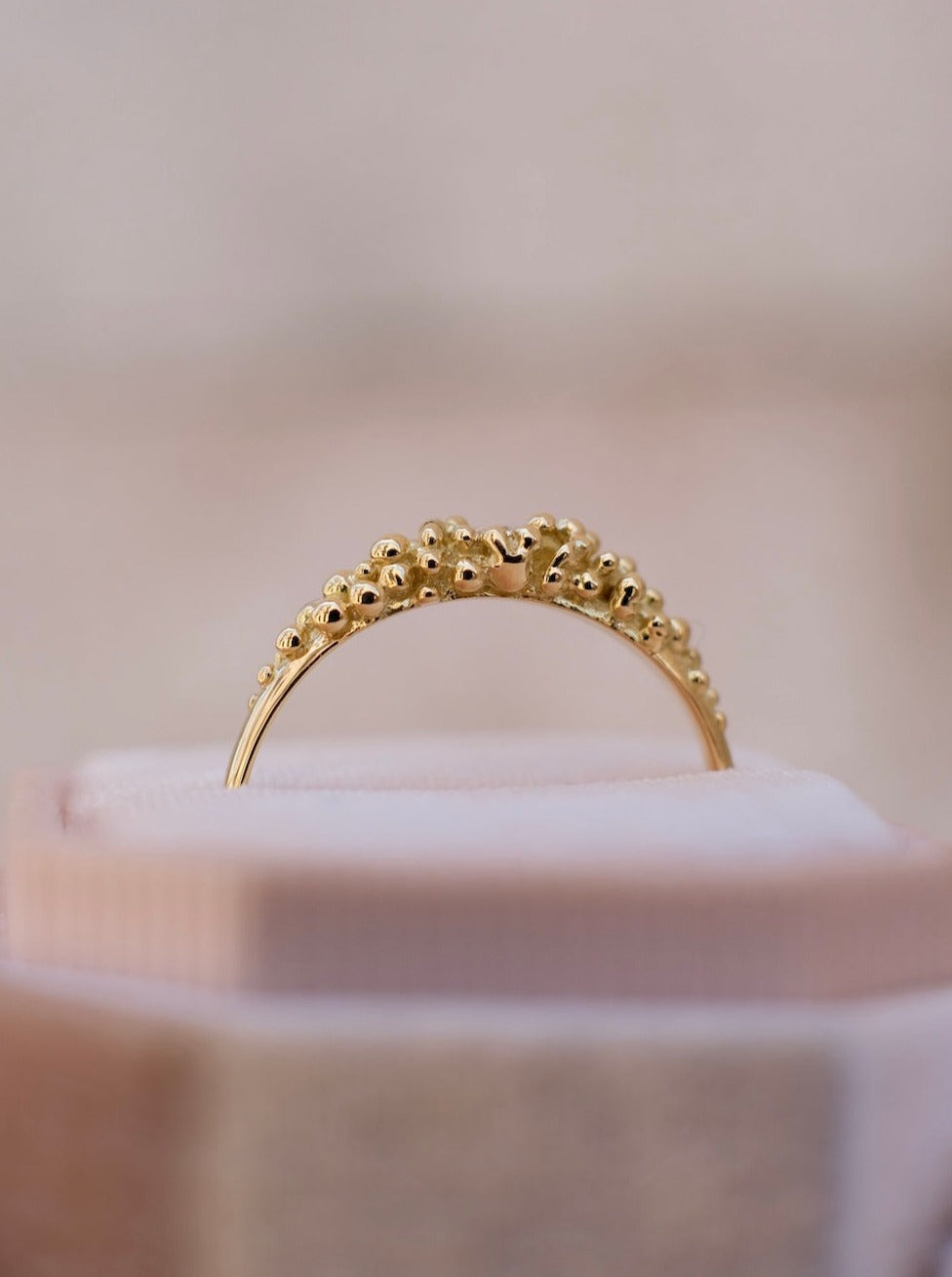 A timeless and elegant Cremilde Bispo Jewellery 18K GOLD Dots Diamond Ring delicately resting on top of a box.