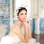 Bride with wedding dress and Gold Plated Earrings