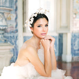 Bride with wedding dress and Gold Plated Earrings