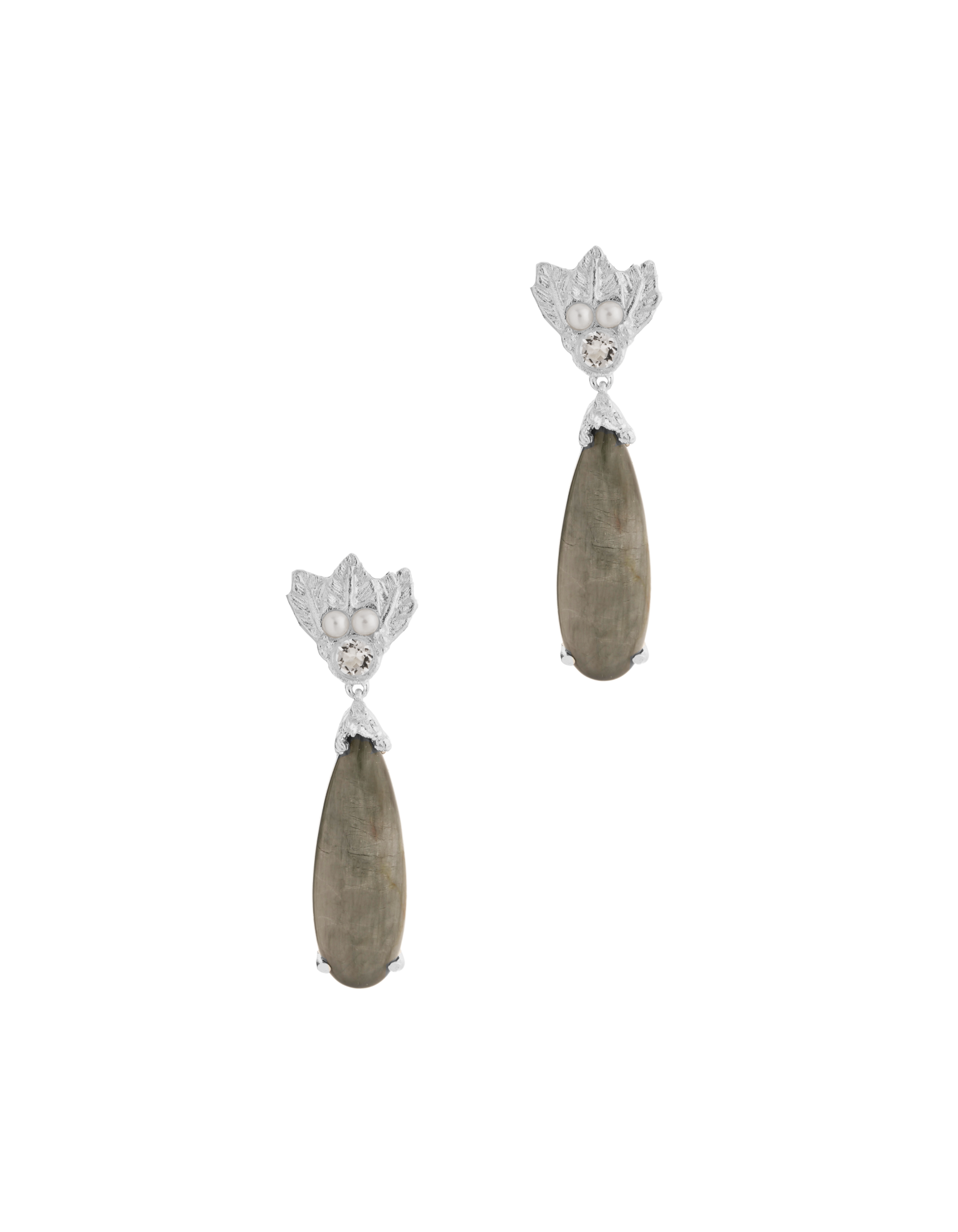 The Muse III Toed eye drop earrings in Cremilde Bispo Jewellery.