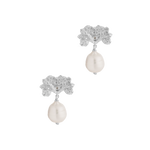 A pair of Cremilde Bispo Jewellery's Pearly Forest Earrings, made of sterling silver and featuring pearls, on a white background.