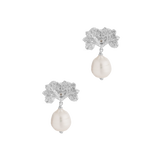 A pair of Cremilde Bispo Jewellery's Pearly Forest Earrings, made of sterling silver and featuring pearls, on a white background.
