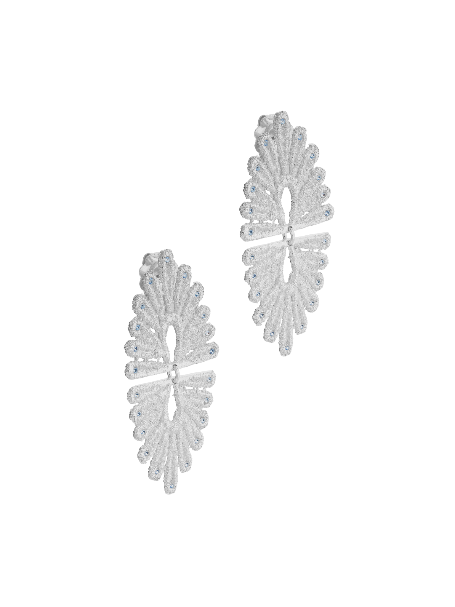 A stunning pair of Cremilde Bispo Jewellery Guipure Topaz earrings with diamonds, featuring a vintage-inspired design and lace finesse for an exquisite look.