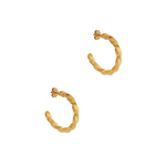 A pair of Essential Twisted Hoops by Cremilde Bispo Jewellery in Gold Plated Silver, on a white background.