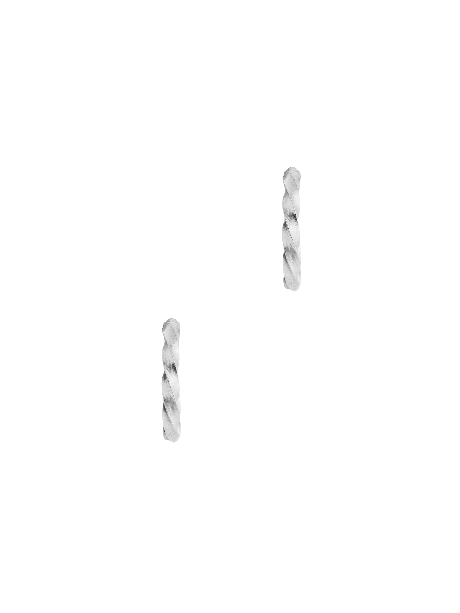 A pair of Essential Twisted Hoops by Cremilde Bispo Jewellery in Sterling Silver, on a white background.
