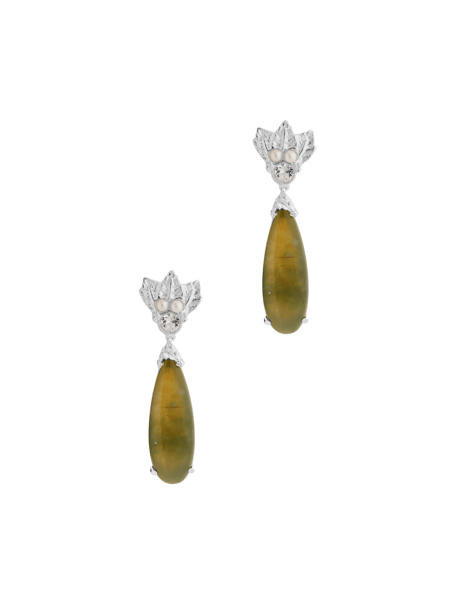 A pair of Cremilde Bispo Jewellery's Muse III Agata Moss earrings, with Quartz and pearls, in Sterling Silver. 