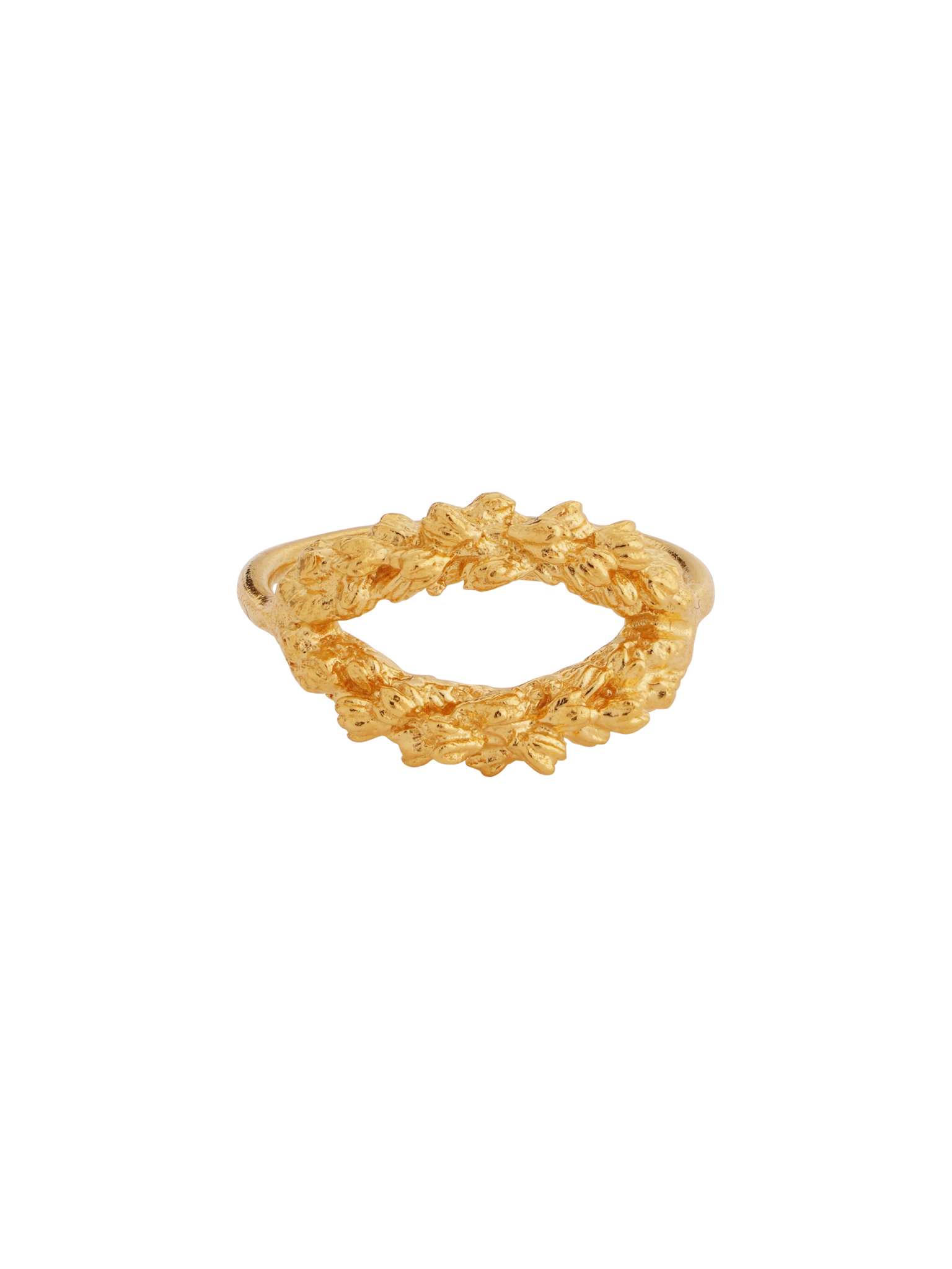 An exquisite Cremilde Bispo Jewellery Laurel Ring GP with an oval shape, hand-carved with intricate floral foliage designs inspired by Ancient Rome's grandeur.