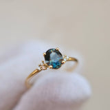 Thetis Oval Cut Australian Sapphire & round Brilliant Cut Diamonds Engagement Ring