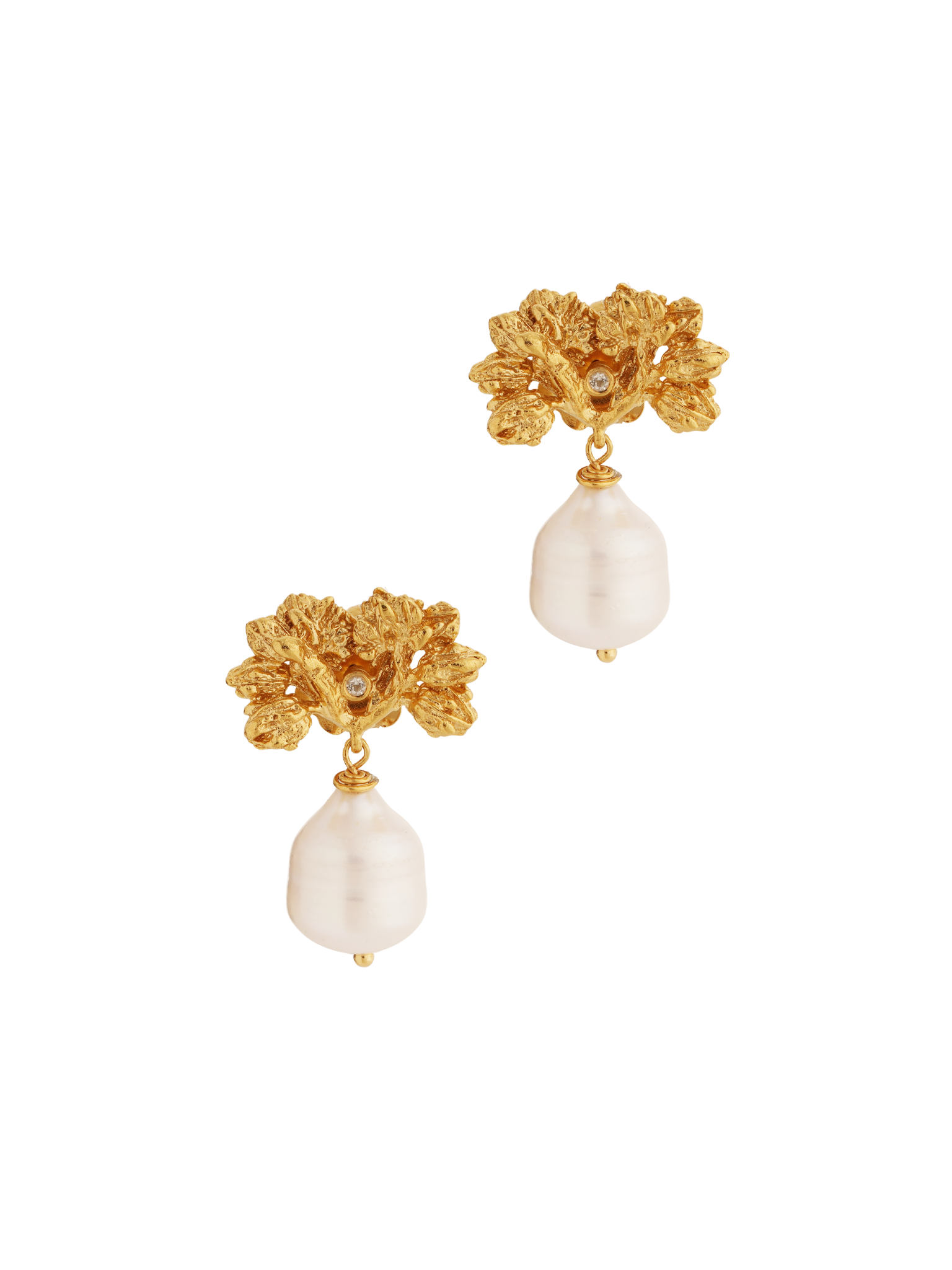 A pair of The Pearly Forest Earrings GP by Cremilde Bispo Jewellery with pearls.