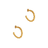 A pair of Essential Twisted Hoops by Cremilde Bispo Jewellery in Gold Plated Silver, on a white background.