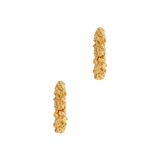 A pair of The Garden Hoops by Cremilde Bispo Jewellery in Gold Plated Silver, with hand-carved nature inspired motifs.