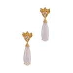 A pair of gold-plated earrings with white agate and diamonds, featuring cultured fresh-water pearls - The Muse III Chalcedony earrings from Cremilde Bispo Jewellery.