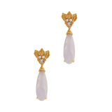 A pair of gold-plated earrings with white agate and diamonds, featuring cultured fresh-water pearls - The Muse III Chalcedony earrings from Cremilde Bispo Jewellery.