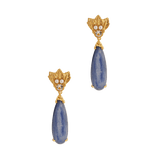 A pair of The Muse III Kyanite earrings, made of gold plated silver, by Cremilde Bispo Jewellery.