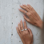 A woman's hands showcasing a bespoke Cremilde Bispo Jewellery 18k GOLD Hera Diamonds Ring.