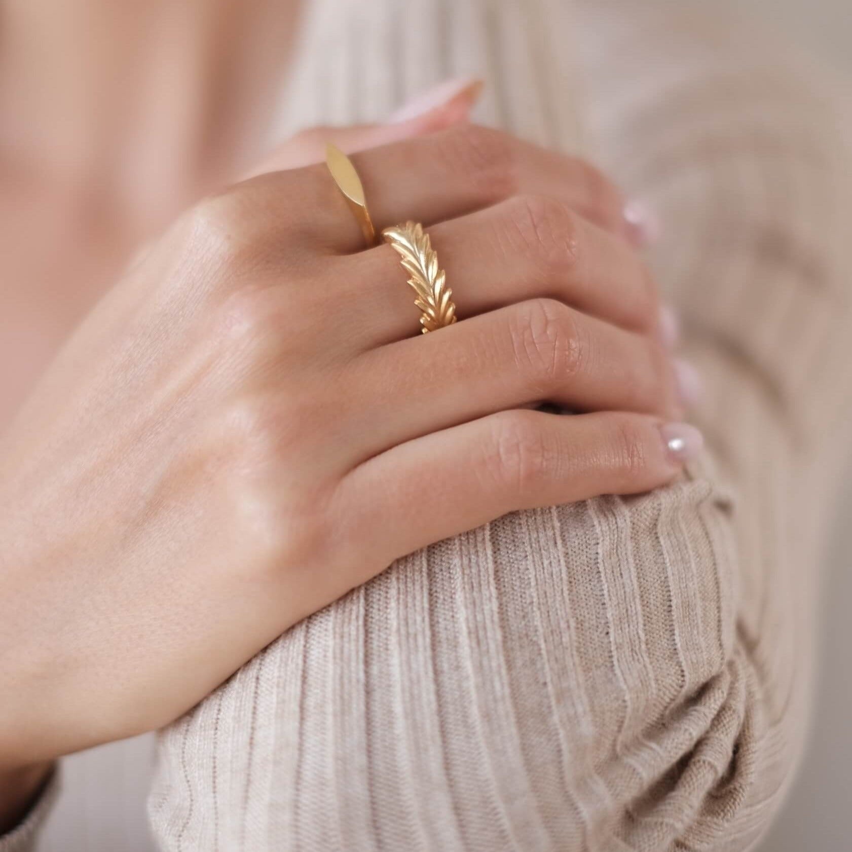Gold Plated Sterling Silver Sculpted Leaf Ring