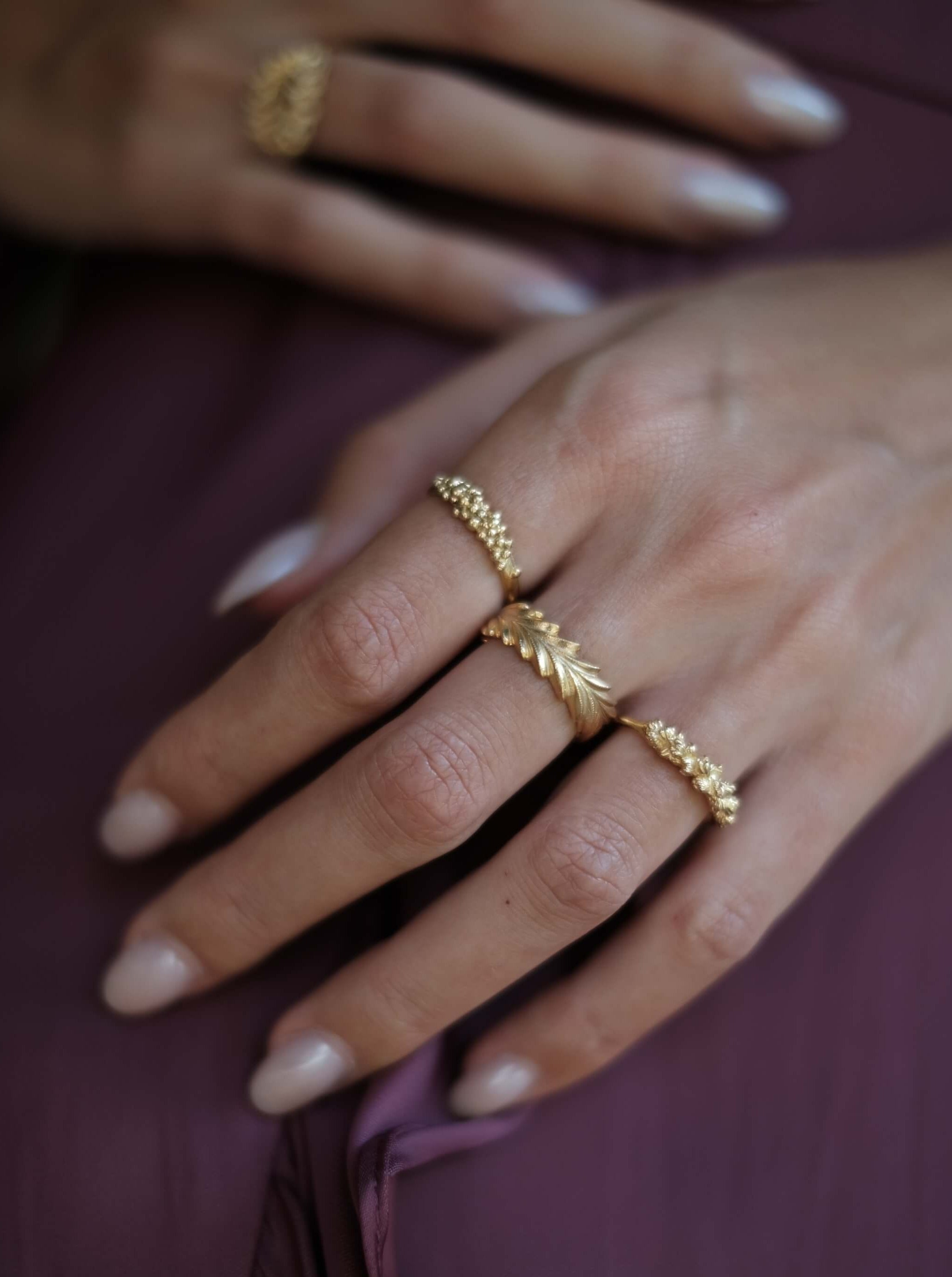 Gold Plated Sterling Silver Sculpted Leaf Ring